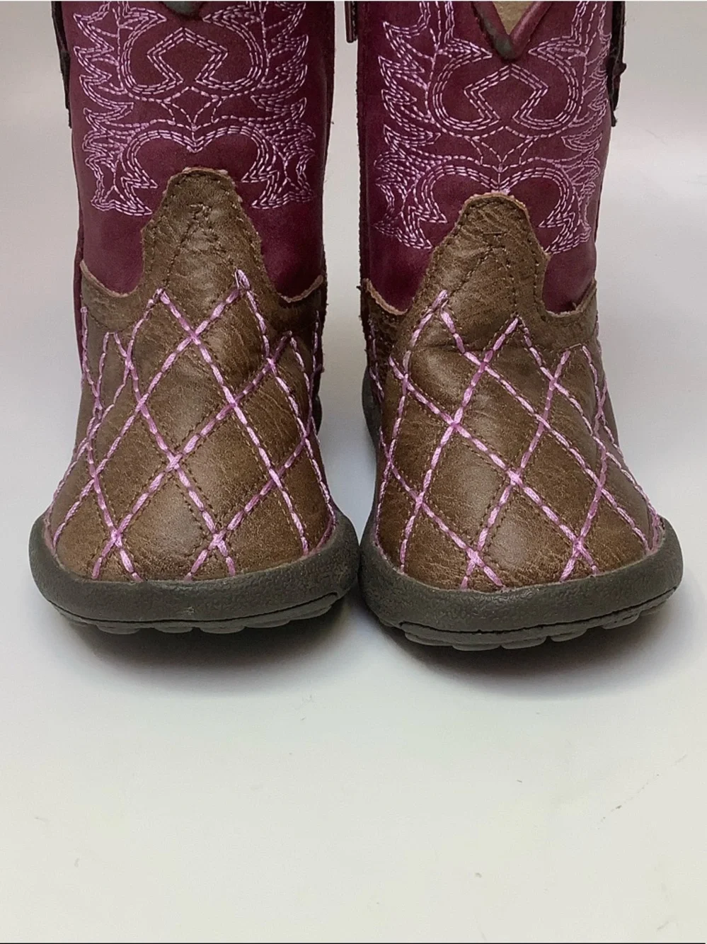 Roper Cowbabies Brown Burgundy Western-Style Boots Pink Stitching Baby Size 3